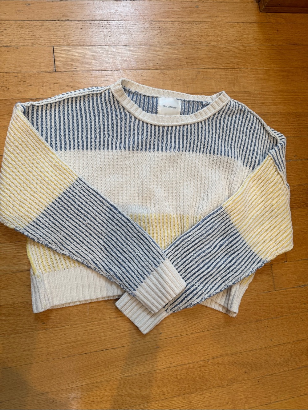 No comment Striped Crewneck Sweater in Cream, Blue & Yellow